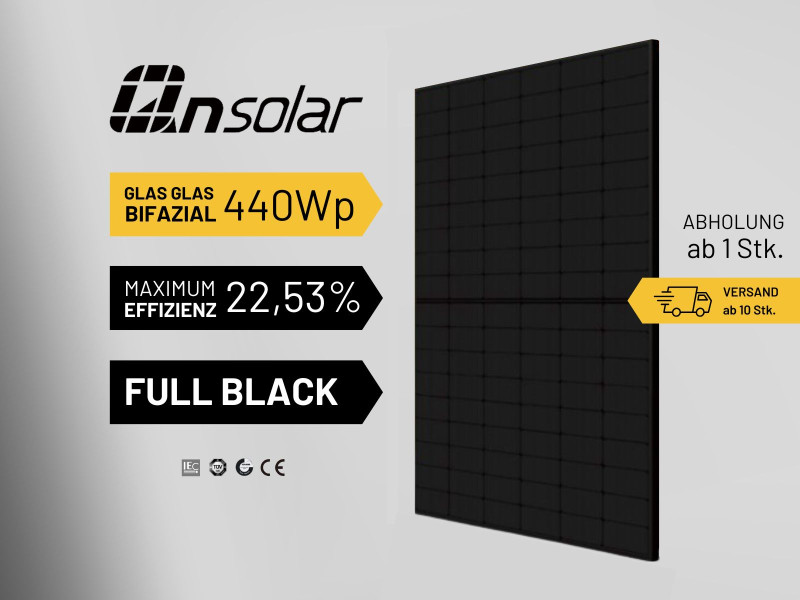 QN Solar PV-Modul 440 Wp Bifacial Glas Glas QNN182-HG-54-440W-FB Schwarz Solarpanel